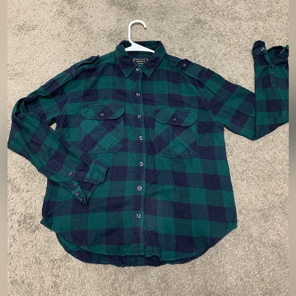 Unisex green plaid shirt